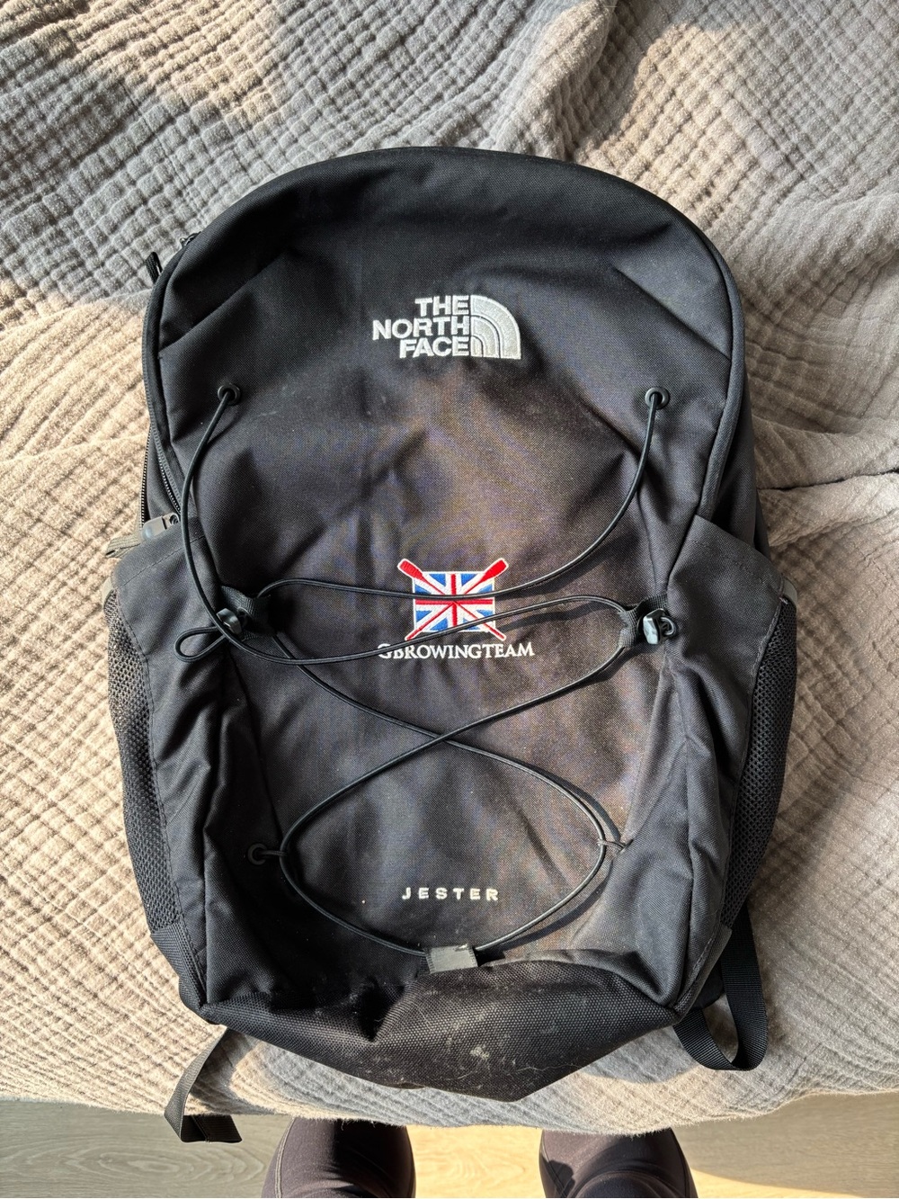 The North Face Jester Backpack in Black with Union Jack Accent